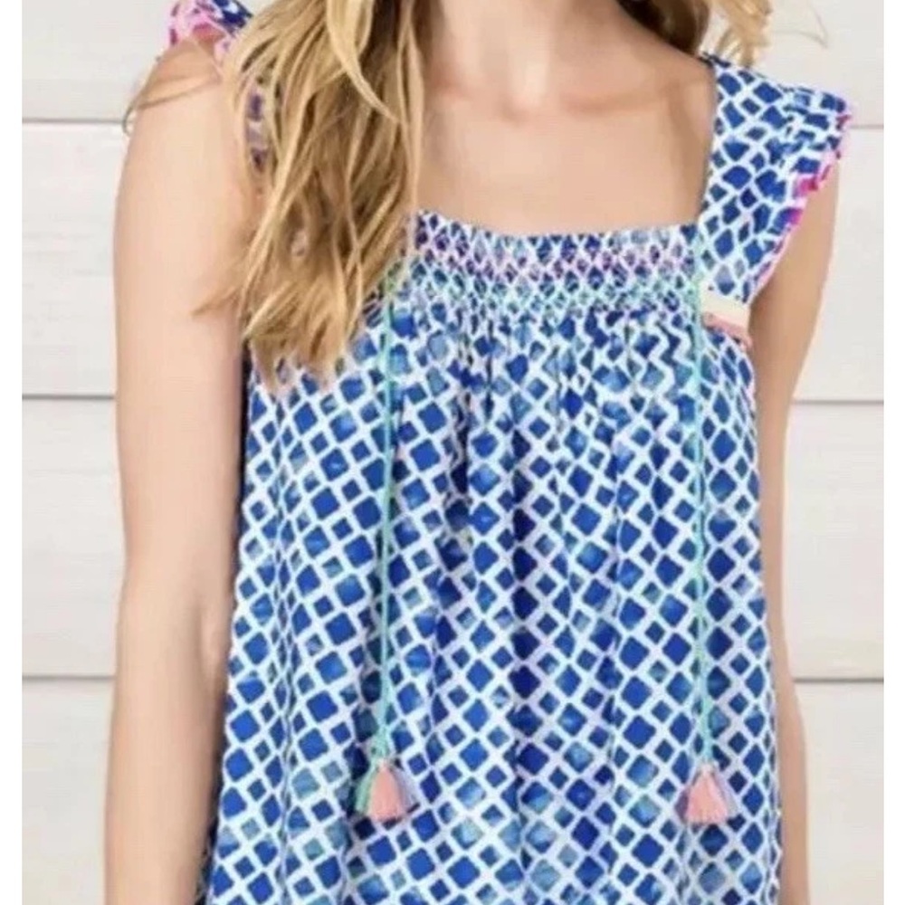 Matilda Jane Blue and White Adventure Begins Wandering Waters Blouse Top Sz S